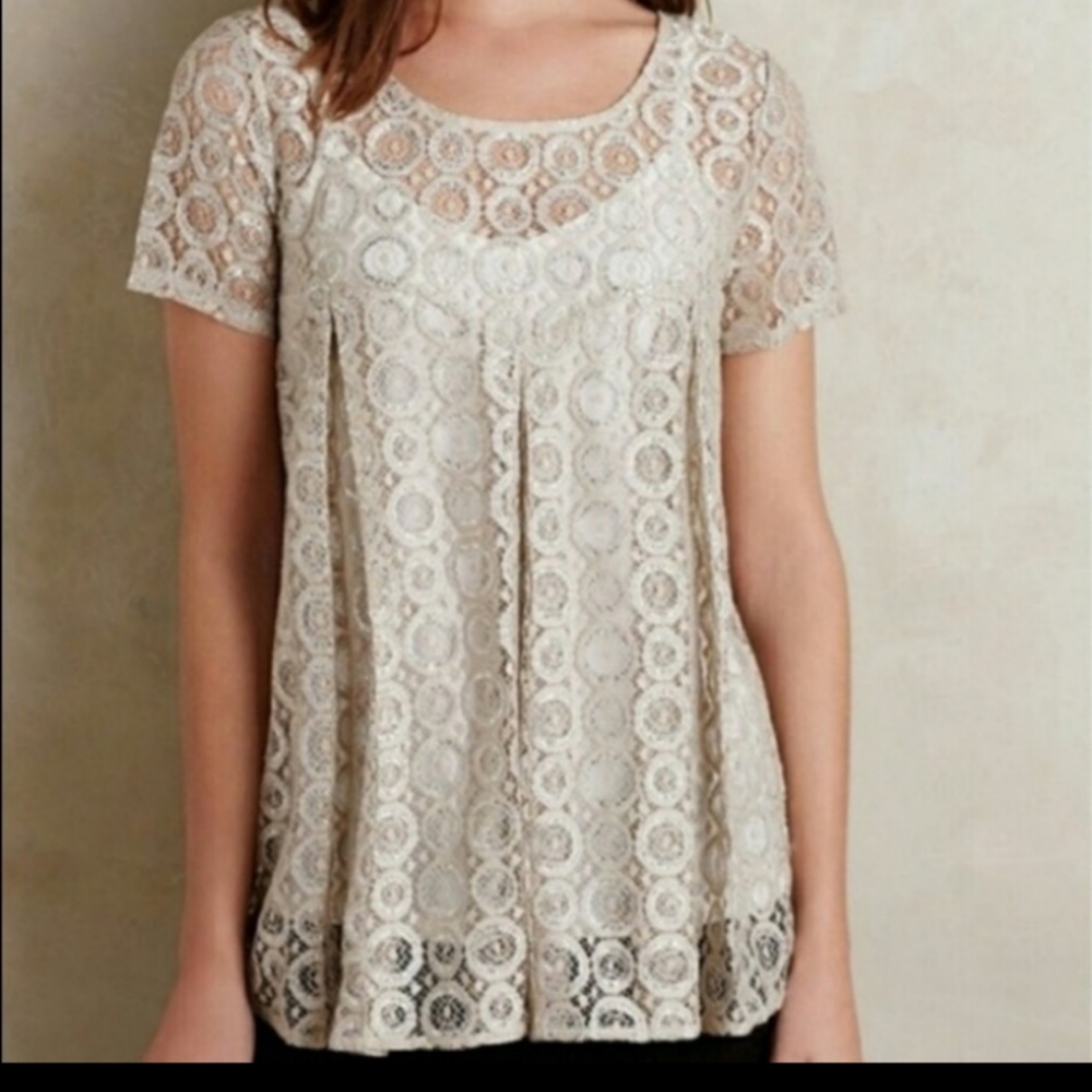 Anthropologie Akemi & Kin Metallic Lace Top